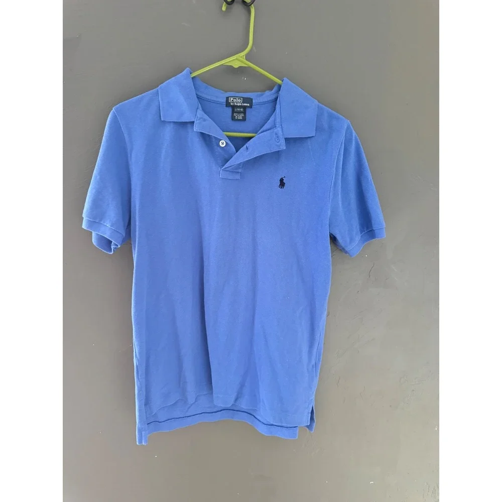 Polo Ralph Lauren Kids Blue Short Sleeve Pique Polo Shirt Size L 14-16